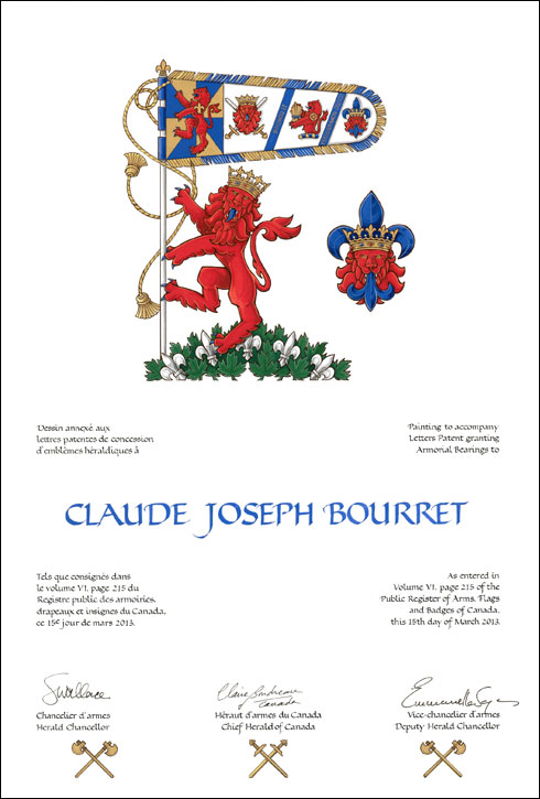 Lettres patentes concédant des emblémes héraldiques à Claude Joseph Bourret