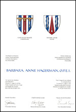 Letters patent granting heraldic emblems to Barbara Anne Hagerman