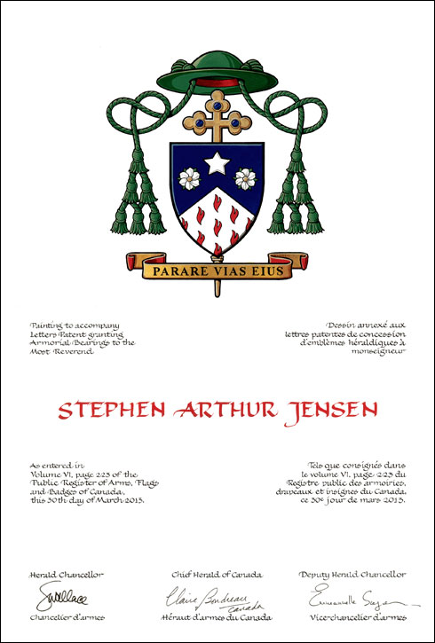 Lettres patentes concédant des emblèmes héraldiques à Stephen Arthur Jensen