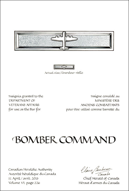 Letters patent granting an insignia to the Department of Veterans Affairs for use as the bar for Bomber Command