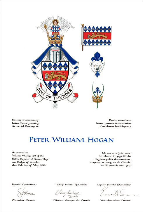 Lettres patentes concédant des emblèmes héraldiques à Peter William Hogan