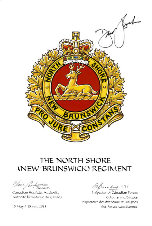 Lettres patentes approuvant l'insigne de The North Shore (New Brunswick) Regiment