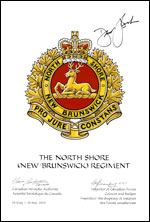 Lettres patentes approuvant l'insigne de The North Shore (New Brunswick) Regiment