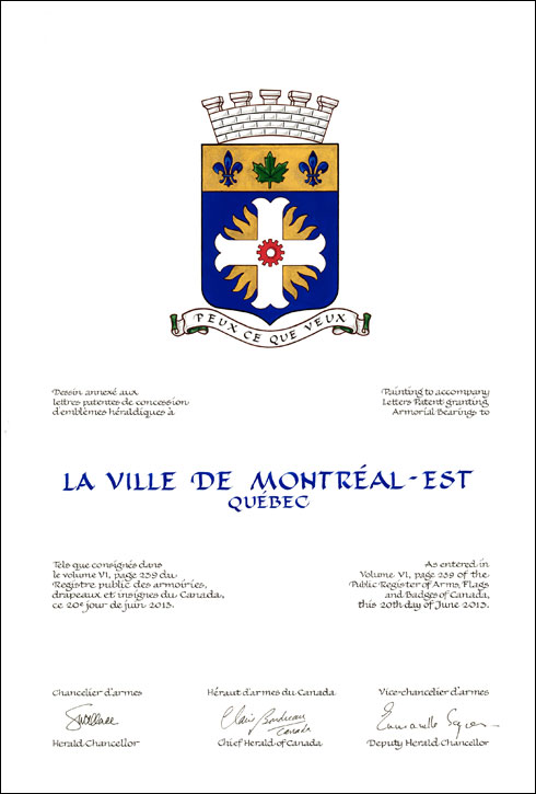 Lettres patentes concédant des emblèmes héraldiques à la Ville de Montréal-Est