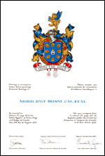 Letters patent granting heraldic emblems to Muriel Joyce Bryant