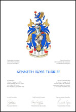 Letters patent granting heraldic emblems to Kenneth Ross Turriff