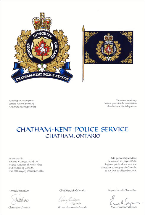 Lettres patentes concédant des emblèmes héraldiques au Chatham-Kent Police Service