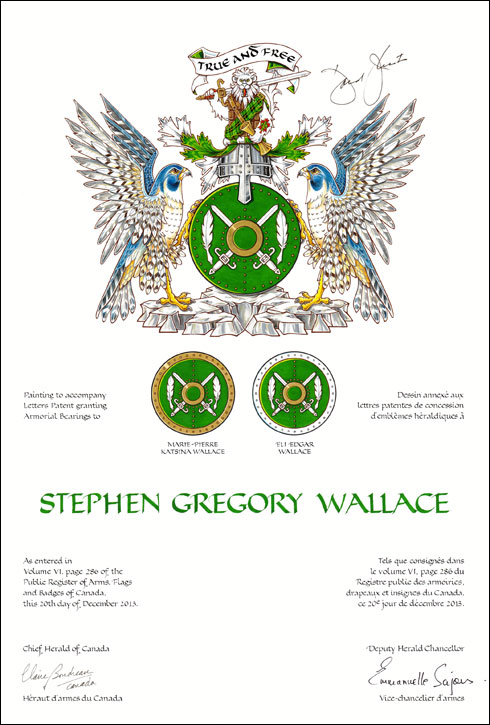 Letters patent granting heraldic emblems to Stephen Gregory Wallace