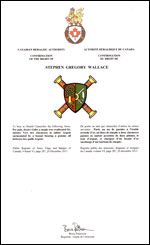 Lettres patentes confirmant les armoiries parties de Stephen Gregory Wallace en tant que chancelier d'armes