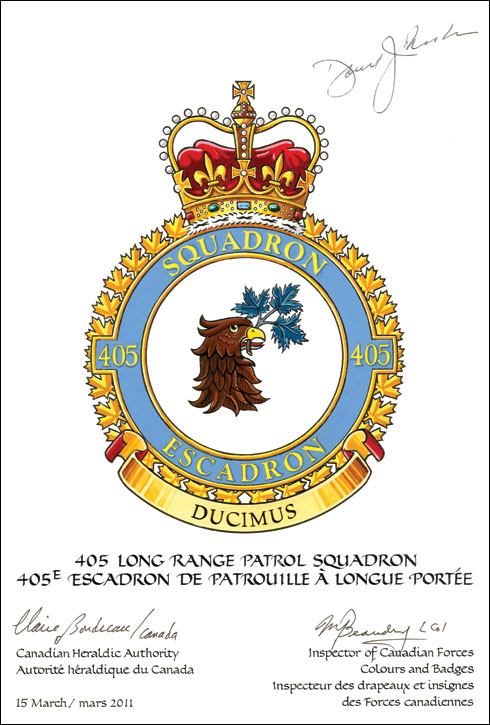 Letters patent confirming the Badge of the 405 Long Range Patrol Squadron