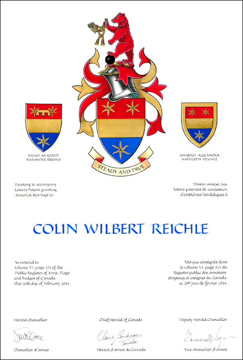 Lettres patentes concédant des emblèmes héraldiques à Colin Wilbert Reichle