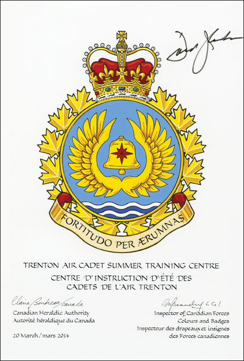 Lettres patentes approuvant l’insigne du Centre d'instruction d'été des cadets de l'air Trenton