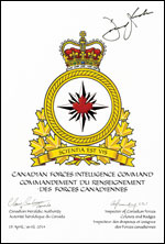 Lettres patentes approuvant l’insigne du Commandement du renseignement des Forces canadiennes