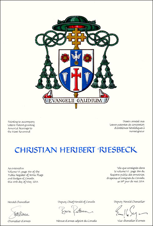 Letters patent granting heraldic emblems to Christian Heribert Riesbeck