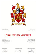 Lettres patentes concédant des emblèmes héraldiques à Paul Steven Mueller