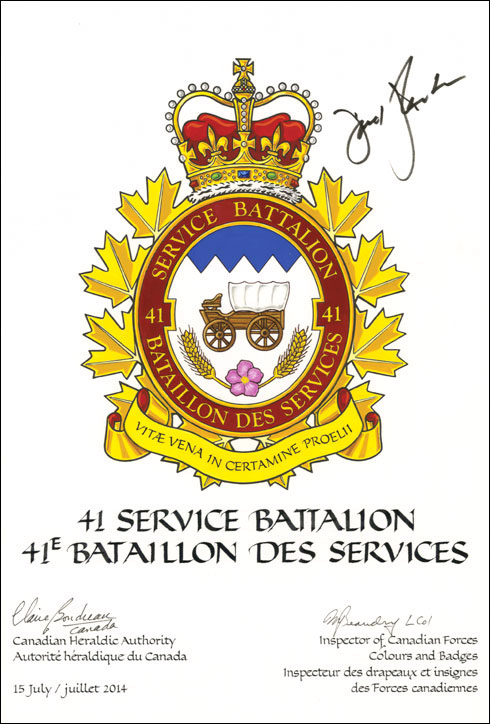 Letters patent approving the Badge of the 41 Service Battalion