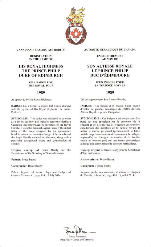 Lettres patentes enregistrant les emblèmes héraldiques du prince Philip, duc d’Édimbourg