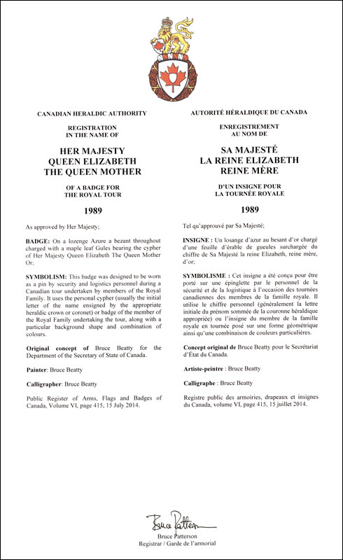 Letters patent registering the heraldic emblems of Queen Elizabeth, The Queen Mother