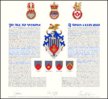 Letters patent granting heraldic emblems to Roger Joseph Théodule Jean Conrad Goulet