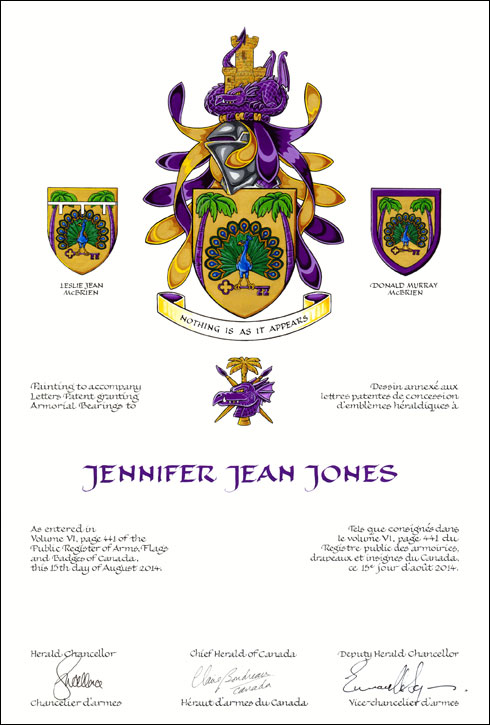 Letters patent granting heraldic emblems to Jennifer Jean Jones