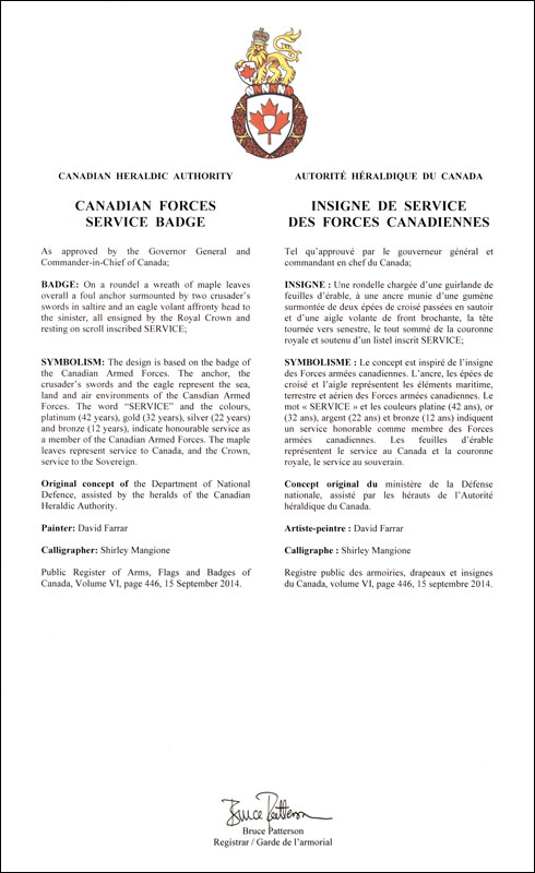 Lettres patentes approuvant l'Insigne de service des Forces canadiennes