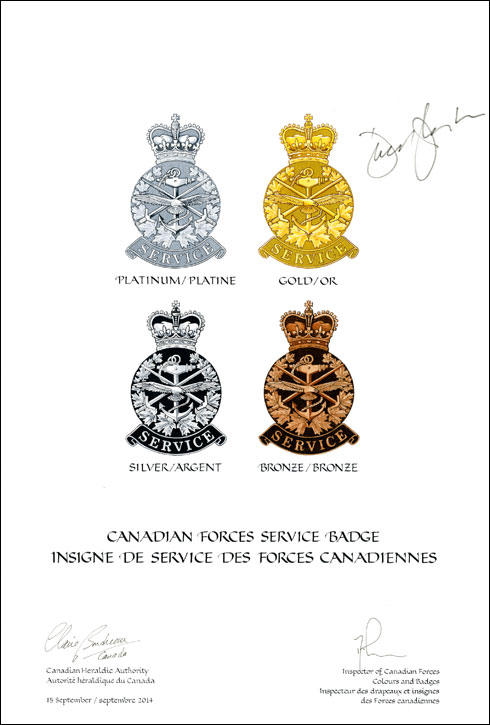 Lettres patentes approuvant l'Insigne de service des Forces canadiennes