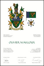 Letters patent granting heraldic emblems to Olivier Mailloux