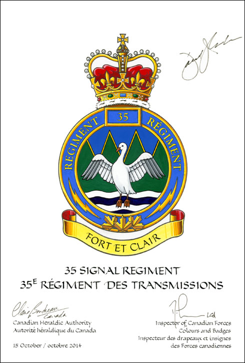 Letters patent approving the Badge of the 35 Signal Regiment