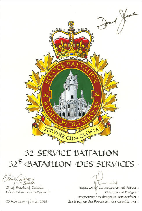 Letters patent approving the Badge of the 32 Service Battalion