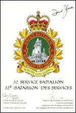 Letters patent approving the Badge of the 32 Service Battalion