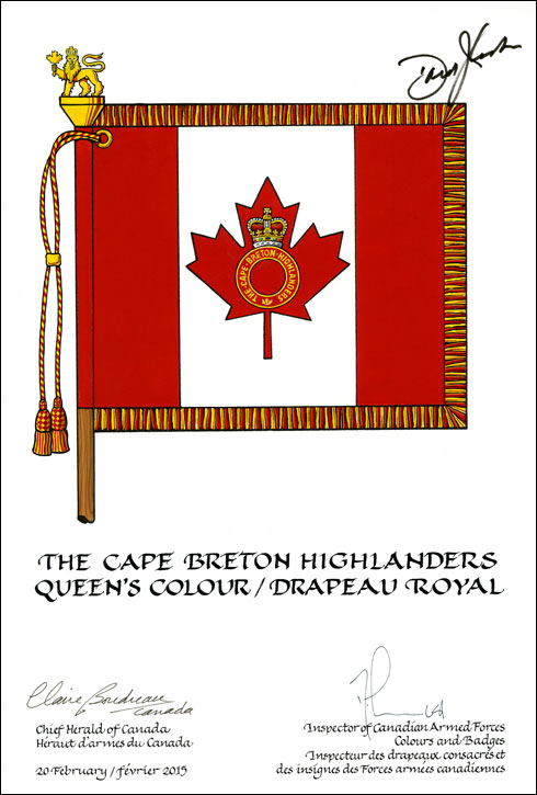 Lettres patentes approuvant le drapeau royal de The Cape Breton Highlanders