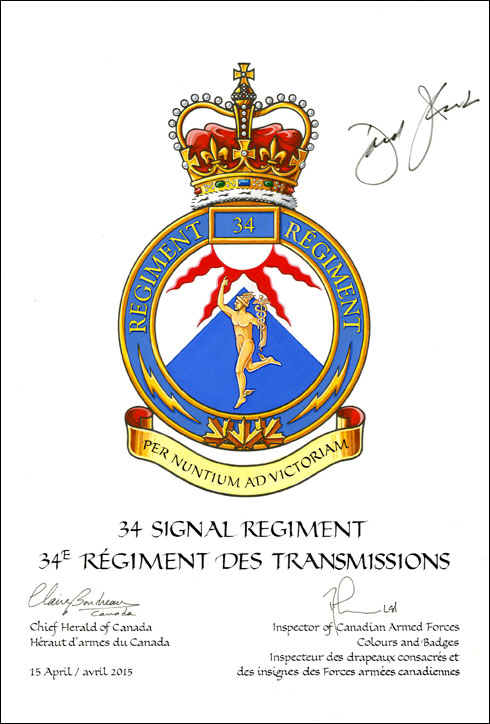 Letters patent approving the Badge of the 34 Signal Regiment