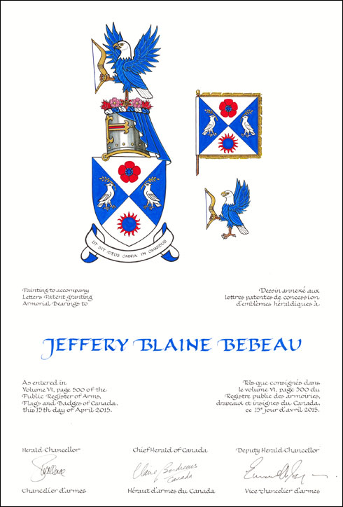 Lettres patentes concédant des emblèmes héraldiques à Jeffery Blaine BeBeau