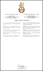 Lettres patentes enregistrant les emblèmes héraldiques de John Cragg Farthing