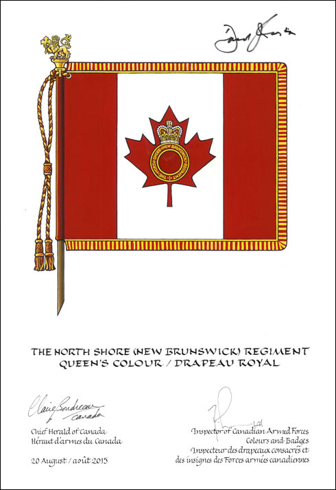 Lettres patentes approuvant le drapeau de The North Shore (New Brunswick) Regiment