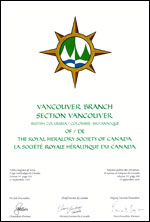 Letters patent granting heraldic emblems to The Royal Heraldry Society of Canada (Vancouver Branch)