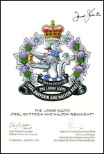 Lettres patentes approuvant l’insigne de The Lorne Scots (Peel, Dufferin and Halton Regiment)