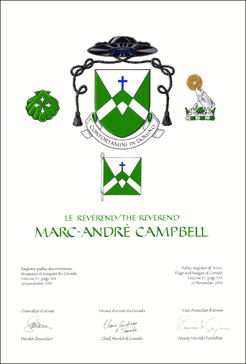 Letters patent granting heraldic emblems to Marc-André Campbell